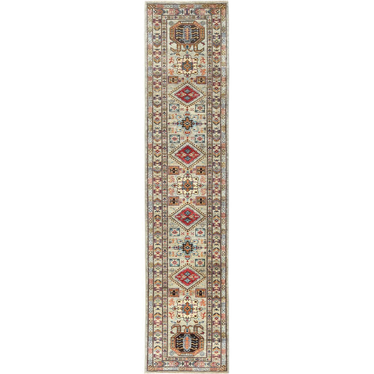 Kazak Wool Hand Knotted Rug Grey Gray 2.7X11.6 -O082907