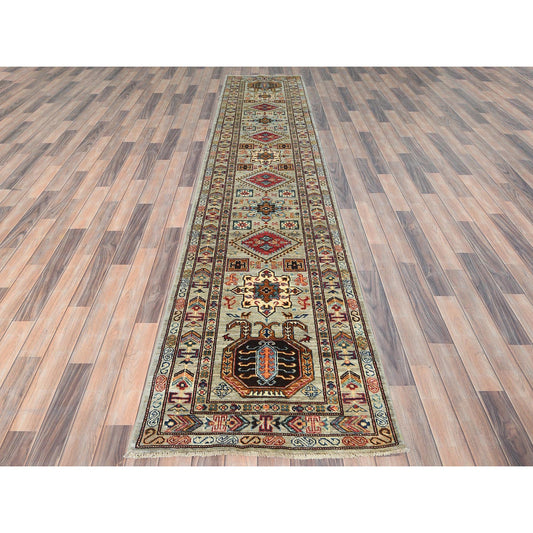 Kazak Wool Hand Knotted Rug Grey Gray 2.7X11.6 -O082907