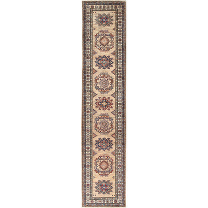 Kazak Wool Hand Knotted Rug Brown Ivory 3.0X13.6 -O082911