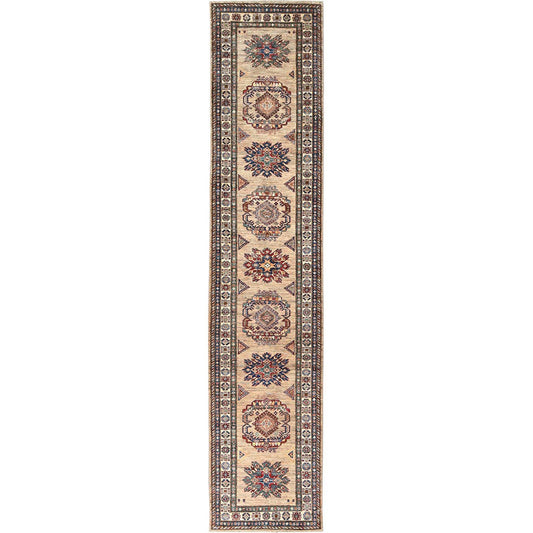 Kazak Wool Hand Knotted Rug Brown Ivory 3.0X13.6 -O082911