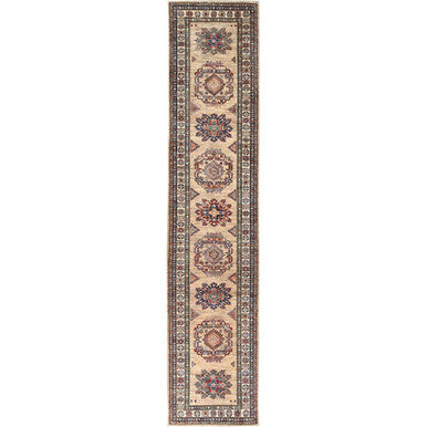 Kazak Wool Hand Knotted Rug Brown Ivory 3.0X13.6 -O082911