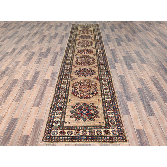 Kazak Wool Hand Knotted Rug Brown Ivory 3.0X13.6 -O082911
