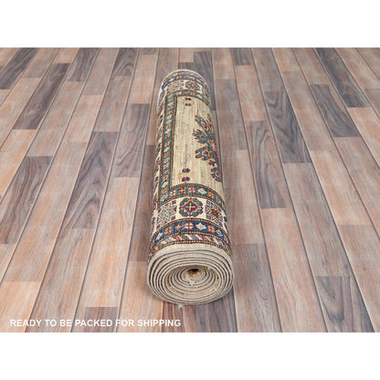 Kazak Wool Hand Knotted Rug Brown Ivory 3.0X13.6 -O082911