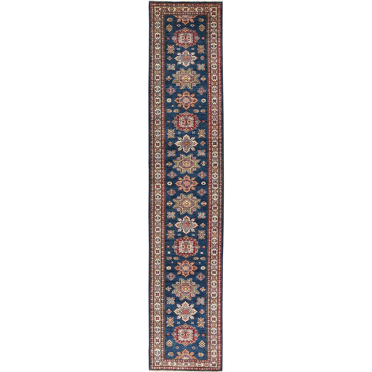 Blue 2'10" x 13'8" Kazak Hand knotted Wool Rug - Sku: O082912
