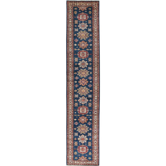 Kazak Wool Hand Knotted Rug Blue Ivory 2.10X13.8 -O082912