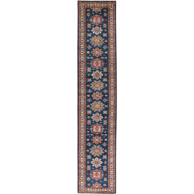 Kazak Wool Hand Knotted Rug Blue Ivory 2.10X13.8 -O082912