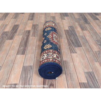 Kazak Wool Hand Knotted Rug Blue Ivory 2.10X13.8 -O082912