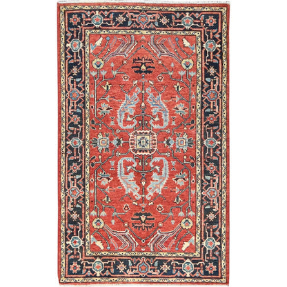 Heriz Wool Hand Knotted Rug Red Black 3.0X4.10 -O082917