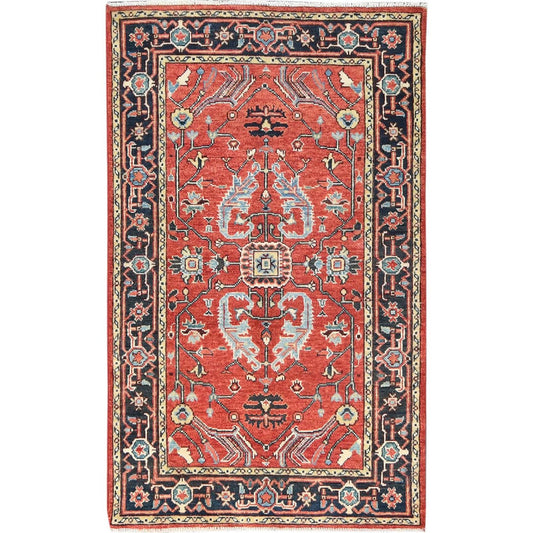 Heriz Wool Hand Knotted Rug Red Black 3.0X4.10 -O082917