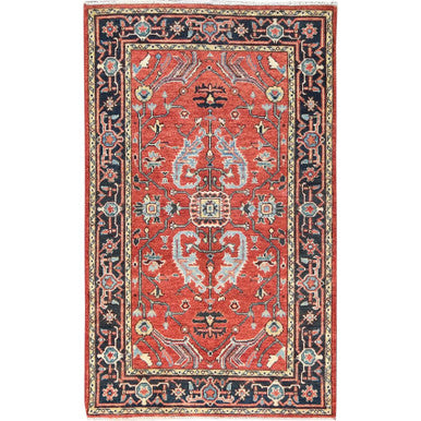 Heriz Wool Hand Knotted Rug Red Black 3.0X4.10 -O082917