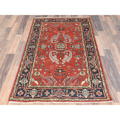 Heriz Wool Hand Knotted Rug Red Black 3.0X4.10 -O082917