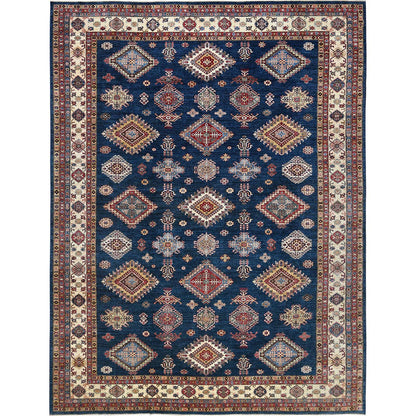 Kazak Wool Hand Knotted Rug Blue Ivory 12.0X15.9 -O082926