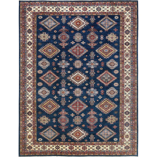 Kazak Wool Hand Knotted Rug Blue Ivory 12.0X15.9 -O082926