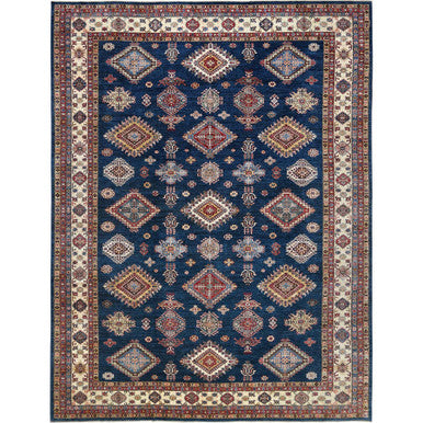 Kazak Wool Hand Knotted Rug Blue Ivory 12.0X15.9 -O082926