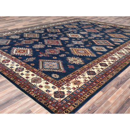 Kazak Wool Hand Knotted Rug Blue Ivory 12.0X15.9 -O082926