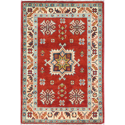 Kazak Wool Hand Knotted Rug Red Ivory 2.0X3.0 -O082939