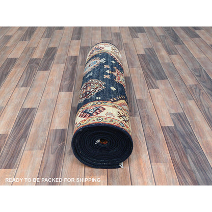 Kazak Wool Hand Knotted Rug Blue Cream 3.0X18.6 -O082946