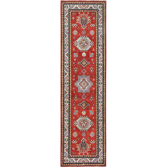 Kazak Wool Hand Knotted Rug Red Cream 2.8X9.8 -O082948