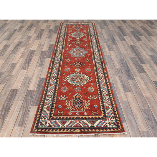 Kazak Wool Hand Knotted Rug Red Cream 2.8X9.8 -O082948
