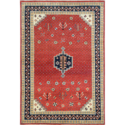 Kazak Wool Hand Knotted Rug Red Blue 4.0X5.9 -O082949