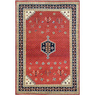 Kazak Wool Hand Knotted Rug Red Blue 4.0X5.9 -O082949