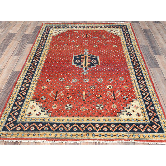 Kazak Wool Hand Knotted Rug Red Blue 4.0X5.9 -O082949