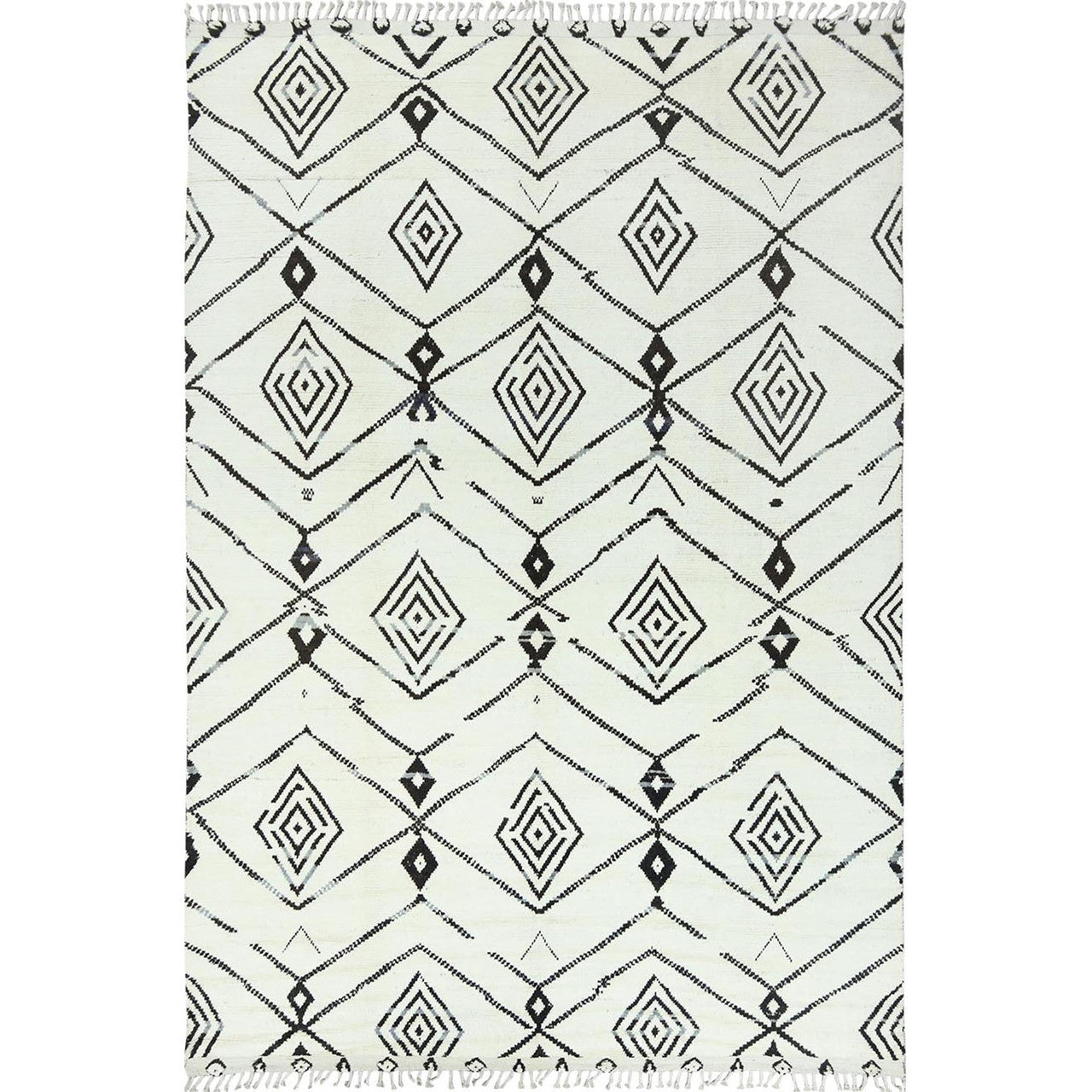 Tribal & Geometric Wool Hand Knotted Rug Ivory No Border 10.0X14.4 -O082953