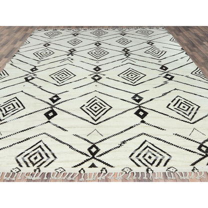 Tribal & Geometric Wool Hand Knotted Rug Ivory No Border 10.0X14.4 -O082953