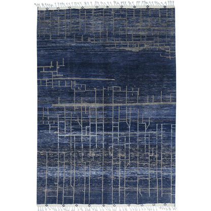 Tribal & Geometric Wool Hand Knotted Rug Blue No Border 9.0X12.5 -O082965