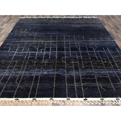Tribal & Geometric Wool Hand Knotted Rug Blue No Border 9.0X12.5 -O082965