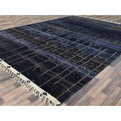 Tribal & Geometric Wool Hand Knotted Rug Blue No Border 9.0X12.5 -O082965