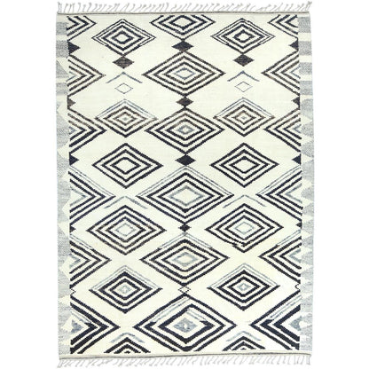 Tribal & Geometric Wool Hand Knotted Rug Ivory No Border 8.0X10.10 -O082970