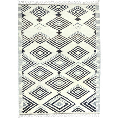 Tribal & Geometric Wool Hand Knotted Rug Ivory No Border 8.0X10.10 -O082970