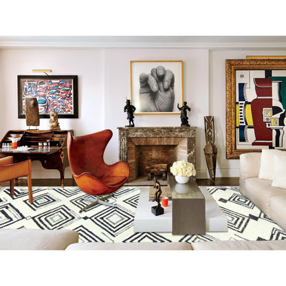 Tribal & Geometric Wool Hand Knotted Rug Ivory No Border 8.0X10.10 -O082970