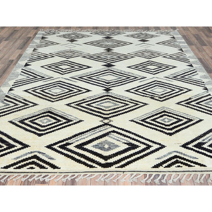 Tribal & Geometric Wool Hand Knotted Rug Ivory No Border 8.0X10.10 -O082970