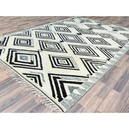 Tribal & Geometric Wool Hand Knotted Rug Ivory No Border 8.0X10.10 -O082970