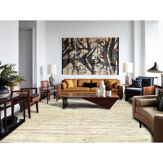 Tribal & Geometric Wool Hand Knotted Rug Ivory No Border 12.4X18.1 -O082987