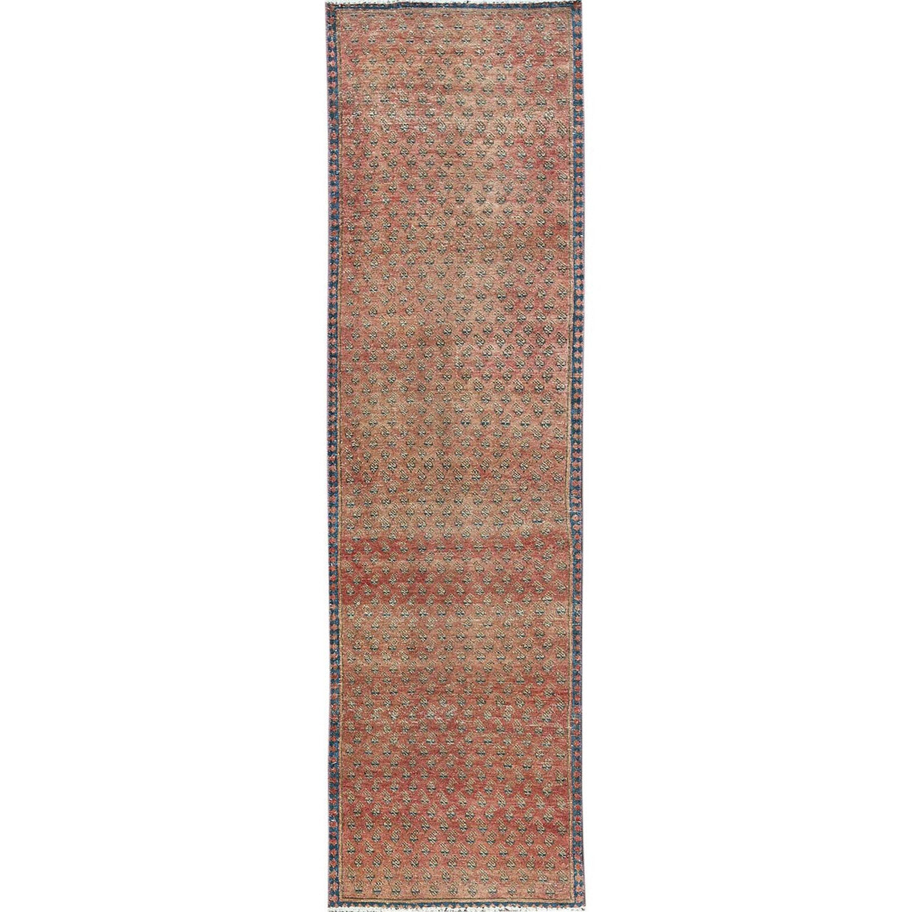 Overdyed & Vintage Wool Hand Knotted Rug Red 2.3x9.0 -O0829