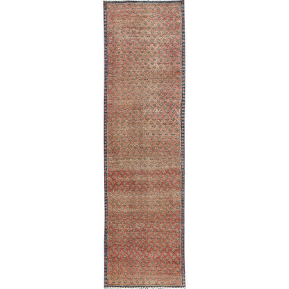 Overdyed & Vintage Wool Hand Knotted Rug Red 2.3x9.0 -O0829
