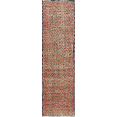 Overdyed & Vintage Wool Hand Knotted Rug Red 2.3x9.0 -O0829