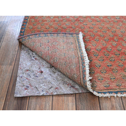 Overdyed & Vintage Wool Hand Knotted Rug Red 2.3x9.0 -O0829