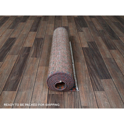 Overdyed & Vintage Wool Hand Knotted Rug Red 2.3x9.0 -O0829
