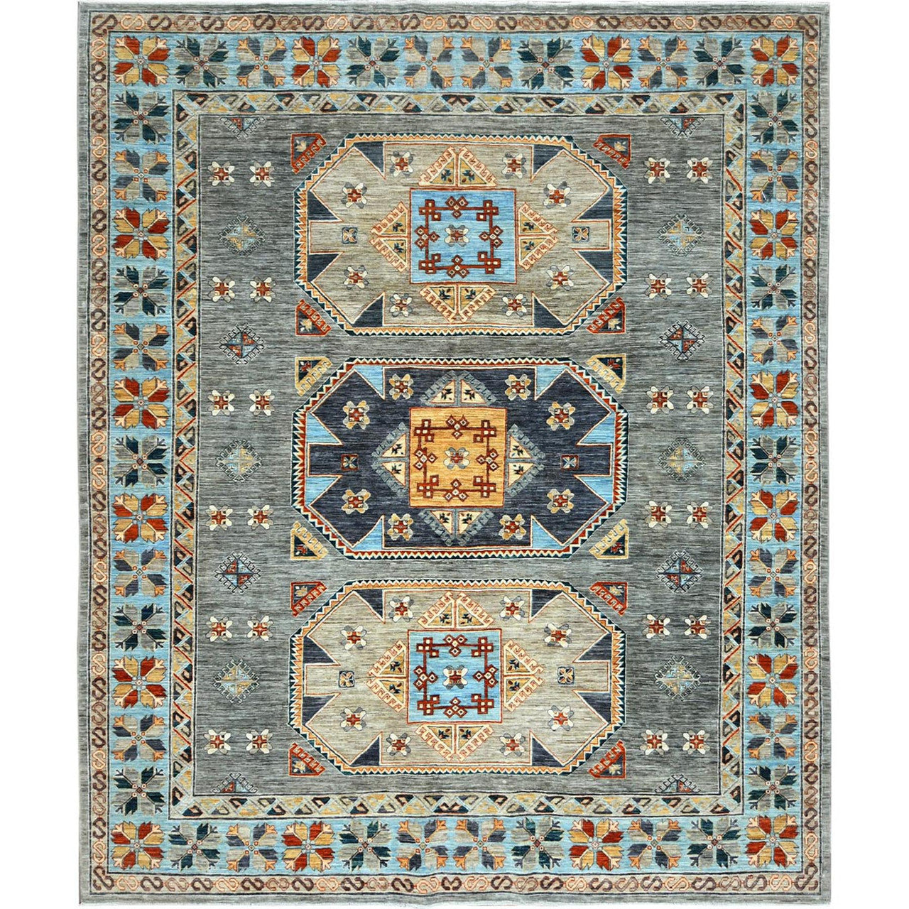 Gray 8'3" x 9'9" Tribal & Geometric Hand knotted Wool Rug - Sku: O0830000