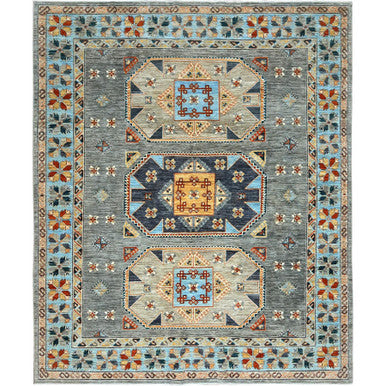 Tribal & Geometric Wool Hand Knotted Rug Grey Light Blue 8.3X9.9 -O0830000
