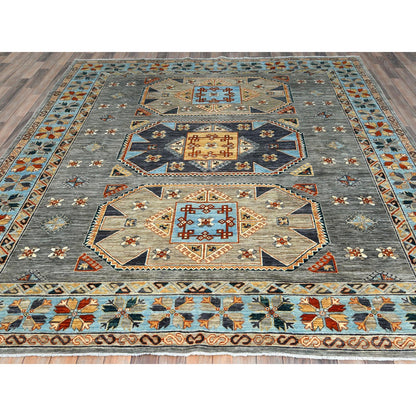 Tribal & Geometric Wool Hand Knotted Rug Grey Light Blue 8.3X9.9 -O0830000