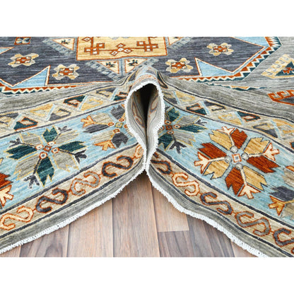 Tribal & Geometric Wool Hand Knotted Rug Grey Light Blue 8.3X9.9 -O0830000