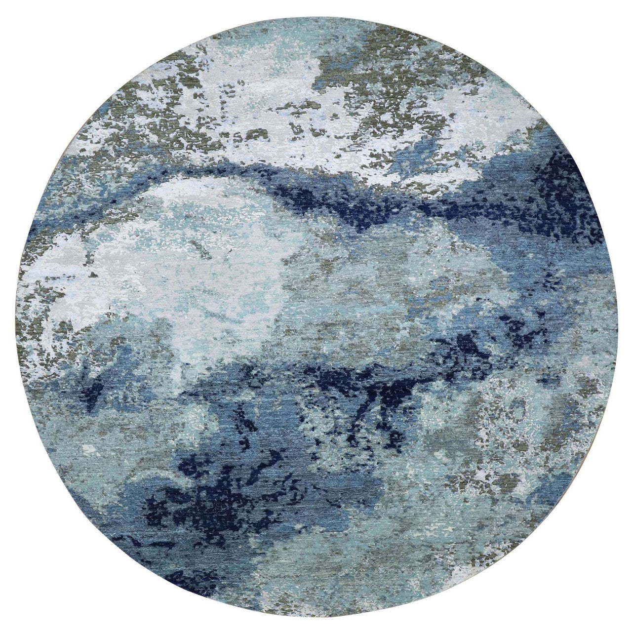Blue 10'1" x 10'4" Modern and Contemporary Hand knotted Wool Rug - Sku: O083031