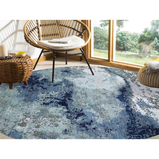 Modern and Contemporary Wool Hand Knotted Rug Blue No Border 10.1X10.4 -O083031
