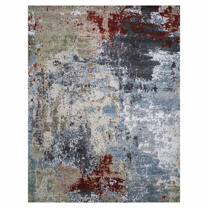 Modern and Contemporary Wool Hand Knotted Rug Blue No Border 12.0X15.2 -O083036