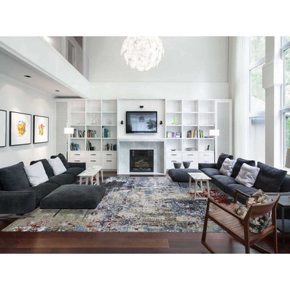 Modern and Contemporary Wool Hand Knotted Rug Blue No Border 12.0X15.2 -O083036